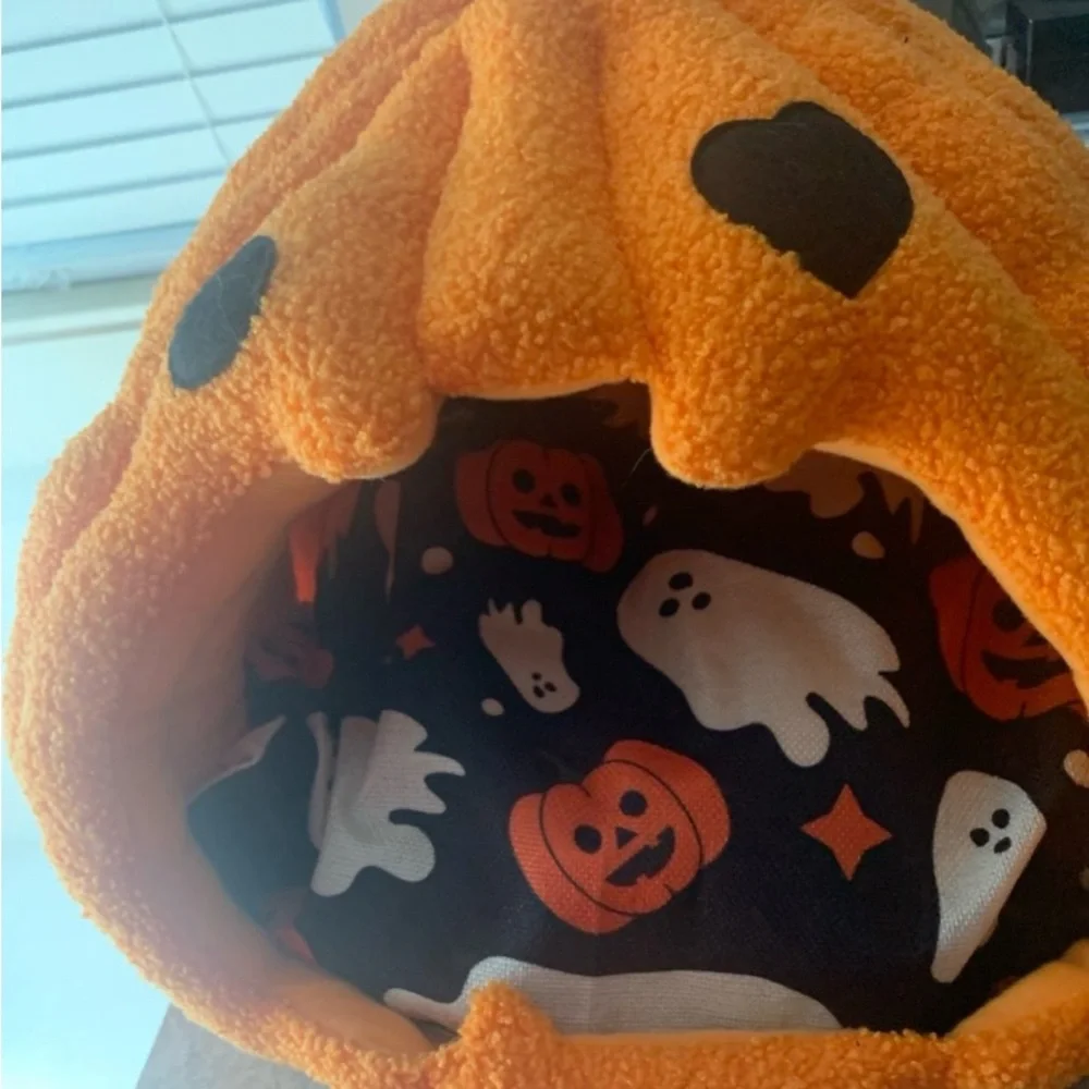 Cozy Halloween Pumpkin Pet Bed Plush, Thickened Warmth For Cats & Small Dogs